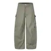Pantalones de trabajo de pierna ancha estilo americano para hombre, marca de tendencia con vibra de moda urbana, color liso, diseño de bolsillo único, pantalones de silueta holgada