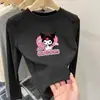 Camiseta Térmica Base Infantil Kuromi 2025 Inverno Nova Moda Top Espesso de Gola Redonda para Bebês
