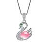 Colgante de cisne de cristal rosa chapado en oro rosa, gran oferta, colgante de cisne de jaspe con piedra de hibisco de imitación, collar de plata, colgante de ganso de diamantes