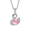 Colgante de cisne de cristal rosa chapado en oro rosa, gran oferta, colgante de cisne de jaspe con piedra de hibisco de imitación, collar de plata, colgante de ganso de diamantes