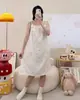 Verão Novo Algodão Nuvem Estilo Princesa Novo Estilo Chinês Flor Alça Fina Vestido de Comprimento Médio Roupa de Casa Camisola para Usar Fora
