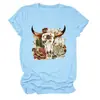 Camiseta redonda de manga corta para mujer, de moda y única, con diseño de calavera, cabeza de toro, floral, suculentas, estilo europeo y americano, del sitio independiente Amazon Wish
