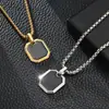 Corrente Masculina de Aço Inoxidável com Pingente Quadrado de Resina Dourada, Colar em Camadas para Moletons, Corrente Longa para Suéter