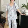 Pijama Nuevo de Algodón y Seda para Mujer Primavera/Verano 2026, Manga Corta, Cintura con Lazo, Nuevo Estilo Chino, Conjunto Holgado, Ropa de Casa, Se Puede Usar Afuera