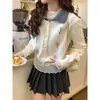 Cardigan de Tricô com Bordado Floral Estilo Suave LEKA para Mulheres Outono 2026 Top Suéter Casaco de Gola Boneca de Alta Qualidade