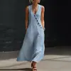 Vestido de Tirantes Casual de Algodón y Lino sin Mangas con Cuello en V y Botones, Estilo Europeo y Americano, Transfronterizo de TikTok, Primavera/Verano 2026