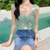 Camisola corta francesa pequeña para mujer, traje exterior de moda con base, top de punto de seda helada sin mangas, dulce y picante