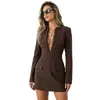AliExpress Vestido de Terno Bodycon Feminino Moda Nova Outono/Inverno 2026 com Renda, Decote em V, Mangas Longas e Bolsos