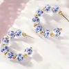 Pendientes Populares Transfronterizos de Porcelana Azul y Blanca Estilo Retro Chino Tendencia de Personalidad Pendientes con Cuentas Doradas Pendientes