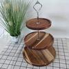 Bandeja de Dulces de Alta Gama Multicapa Hecha de Madera de Acacia para la Sala de Estar, Bandeja de Madera de Doble Capa de Tres Niveles para Snacks, Frutas y Verduras, y Bandeja para Servir Pasteles