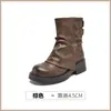 Botas Martin de mujer de suela gruesa color café, nuevo estilo otoño e invierno 2026, botas de algodón con forro de felpa, botines apilados de estilo británico