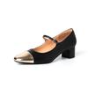 Amor a Primera Vista~ Zapatos Mary Jane de Tacón Grueso Estilo Chanel Otoño 2026 Piel Genuina Bloques de Color Correa Única Zapatos de Oficina