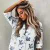 Camisas Femininas Europeias e Americanas Transfronteiriças com Estampa Artística em Aquarela, Corte Solto, Efeito Emagrecedor, Tops Elegantes de Manga Longa para o Trabalho em Estoque