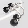 Pendientes de plata de ley S925 estilo coreano con cuentas redondas de ágata negra, joyería de temperamento para chicas atractivas al por mayor