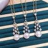 Colgante de perla de agua dulce artesanal de oro de 18 quilates con microincrustaciones de circonita y borla, collar de perla de bulbo pequeña, regalo de joyería de oro de 18 quilates