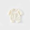 Mameluco estilo coreano para bebé con pequeños detalles a la izquierda y a la derecha, Traje de gateo de color liso con cuello de encaje para bebé de otoño, Ropa moderna para recién nacido y de un año