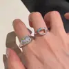 Anillo de Gatito Lindo Dulce Adorable con Pedrería Personalidad Única Estilo Nicho Apilable Ajustable Dibujos Animados Anillo para Mujer