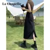 Saia Midi Jeans de Cintura Alta com Fenda Moda Verão Feminina Versátil Fina Pequena Vintage Evasê Saia de Quadril