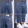 2025 Nuevo Verano Versátil Jeans Azules para Hombre Slim Recto Pantalones Nueve Puntos Marca de Moda Elásticos Pantalones Casuales