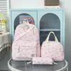 Nuevo juego de tres piezas de mochila para estudiantes mujeres con estampado de lazo y flores transfronterizo, mochila fresca y dulce para el campus