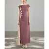 Vestido Minimalista de Alta Gama Hombros Descubiertos para Mujer con Mangas Cortas, Adecuado para el Trabajo, Elegante Vestido Largo