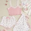 Pijama con Forma de Corazón de Comercio Exterior Lindo Conjunto de Tres Piezas Camisola de Algodón de Alta Gama Pantalones Cortos Pantalones Largos Ropa de Casa Sexy Estilo Juvenil