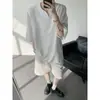 Conjunto de camiseta e shorts de linho e seda gelada masculinos de verão, plus size, manga curta, casual e oversized, com design de gola V