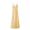 ZA Vestido de fiesta de Pascua dorada estilo europeo y americano transfronterizo Vestido midi de tirantes con textura de satén de seda