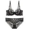Conjunto de Sutiã Cruzado Sexy Desejo Puro Roupa Íntima Feminina de Verão Respirável Ultra Fino Francês Pequeno Push-Up com Calcinha de Renda