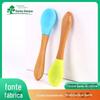 Cabo de bambu de silicone colher para suplemento alimentar infantil colher de cabo de madeira garfo de silicone cabo de madeira maciça atacado de fábrica