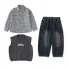 Q058 Traje para Niños Primavera y Otoño Ropa Nueva para Niños Chaqueta Elegante Camisa para Bebé Niño Conjunto de Tres Piezas