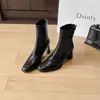 Botines de Tacón Alto Cuadrado Estilo Francés para Mujer 2026 Otoño/Invierno Nuevo Estilo Tacón Grueso Elegantes Botas Martin Elásticas con Forro de Terciopelo Adelgazantes