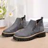Botines Gruesos de Suela Cruzada para Otoño e Invierno, Talla Grande, Punta Redonda, Gamuza, Estilo Martin Boots con Suela de Plataforma y Cremallera Lateral para Mujer
