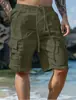 Shorts de algodão e linho transfronteiriços com cordão cintura elástica perna reta cor sólida respirável diário praia cinco pontos calças casuais