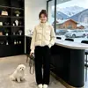 2026 Invierno Nuevo Estilo Coreano Cuello Alto Cálido Tejido Manga Algodón Chaqueta Mujer Corta Moda Holgada Engrosada Patchwork Ropa Exterior