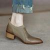 Zapatos Planos de Tacón Grueso para Mujer 2025 para el Trabajo Punta Puntiaguda Costura Tacón Medio Retro Boca Profunda Sin Cordones Zapatos de Mujer