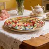 Prato de Frutas Plástico Colorido com Estampa Floral Estilo Pastoral Retrô para Piqueniques ao Ar Livre e Uso Doméstico, Prato de Frutas Plástico para Uso o Dia Todo
