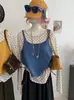Conjunto de dos piezas para mujer KEKEZOON con camiseta de manga larga y cuello redondo con estampado floral pequeño + top de punto 9035