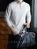 Camiseta Masculina de Manga Longa com Zíper Meio e Gola Alta, Tecido Elástico de Nylon e Elastano, Adesivo Sem Costura, Respirável, Estilo Business para o Outono
