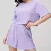 Transmissão ao Vivo Transfronteiriça Europeia e Americana Primavera/Verão Confortável Solto Cor Sólida Vazado Pijama Manga Curta Shorts Conjunto de Duas Peças Tamanho Plus Feminino
