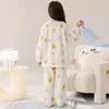 Pijama de Algodón Nube para Niñas Otoño Invierno Dulce Encaje Niños Medianos y Grandes Cárdigan Manga Larga Conjunto de Ropa de Casa para Niños