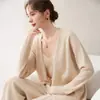 Cardigan de Punto de Cachemir Nuevo Otoño Invierno 2026 de Longitud Media sin Botones Cuello en V Hombros Caídos Holgado Suéter Perezoso Ropa de Abrigo para Mujer