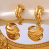 Anillo Francés Nuevo Rayado Multinivel con Abertura de Gota Diseño Retro Personalizado Acero Titanio Chapado en Oro de 18K Primera Joyería
