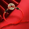 Dinero de Cinco Emperadores de Cobre Nudo de Diamante Cuerda Roja de Mano Pulsera de Cuerda Roja Tejida a Mano para este Año de Vida Dinero de Cobre de Cinco Emperadores Qianlong de Cobre Real
