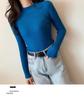 Suéter de malha feminino, pulôver de outono, estilo coreano, cor sólida, gola alta, manga comprida, camisa básica, slim fit, top elegante