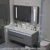 Gabinete de baño con lavabo integrado de piedra chapado en oro de lujo ligero estilo italiano, juego de tocador para baño
