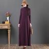 Cubriendo el Vientre y Resaltando la Altura, Nuevo Vestido de Punto Estilo Coreano Otoño e Invierno Color Sólido Aspecto Adelgazante Suéter Retro a la Rodilla para Mujer Morado