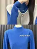 Tejido Klein Azul Blanco de Cuello Alto Pequeño para Mujer en Otoño e Invierno Top Interior para Vestir Estilo Coreano Estilo Normcore Tejido Base