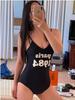 Oferta Especial Letra Oscura Pecho Pequeño Bikini de Aguas Termales Sexy Sencillo Traje de Baño con Almohadilla para el Pecho Sin Mangas Casual de una Pieza