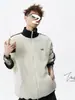 Sudadera a rayas de bloques de color estilo universitario americano con cuello alto para hombre, nuevo cárdigan bordado holgado de primavera y otoño, chaqueta versátil de moda